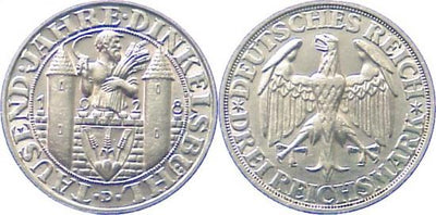 kosuke_dev ワイマール共和国 1928年 ディンケルスビュール 3マルク 銀貨 極美品+