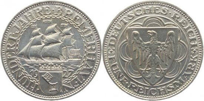 kosuke_dev ワイマール共和国 1927年 ブレーマーハーフェン 5マルク 銀貨 極美品+
