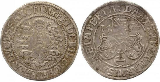 kosuke_dev ザクセン=ワイマール=アイゼナハ公国 1574年 フリードリヒ ヴィルヘルム 1/4ターレル 銀貨 美品