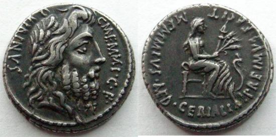 kosuke_dev ローマ帝国 メンミア メミウス 56年 デナリウス貨 極美品