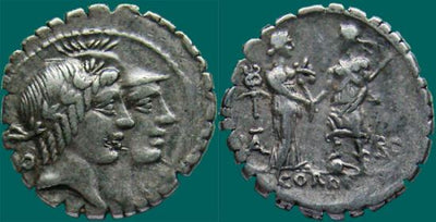kosuke_dev 共和政ローマ ホノスとウィルトゥース神 紀元前70年 デナリウス貨 極美品-美品