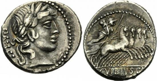 kosuke_dev 共和政ローマ ミネルバ戦勝記念 アポロ神 紀元前90年 デナリウス貨 極美品