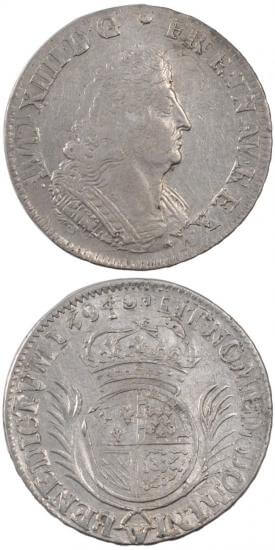中世フランス ブルボン朝 ルイ14世 中年像 AD1643-1715年 エキュ銀貨 ...