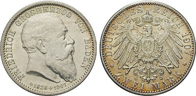 kosuke_dev ドイツ バーデン フリードリヒ1世 1907年 2マルク 銀貨 極美品