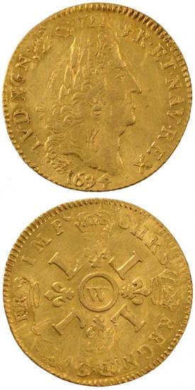 kosuke_dev 中世フランス ブルボン朝 ルイ14世 AD1643-1715年 1694年 ルイドール金貨 準未使用