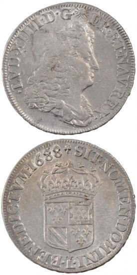 kosuke_dev 中世フランス ブルボン朝 ルイ14世 中年像 AD1643-1715年 1688年 フランダース 1/4エキュ銀貨 準未使用