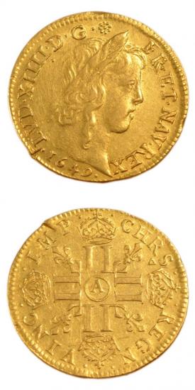kosuke_dev 中世フランス ブルボン朝 ルイ14世 幼年像 AD1643-1715年 1649年 ルイドール金貨 美品+