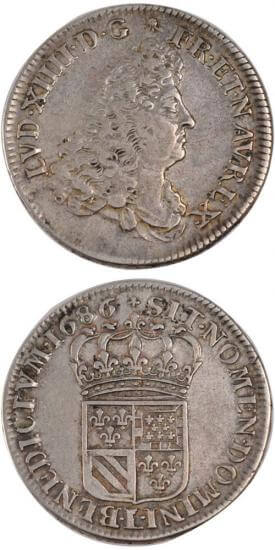 kosuke_dev 中世フランス ブルボン朝 ルイ14世 中年像 AD1643-1715年 1686年 フランダース 1/2エキュ銀貨 美品+