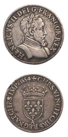 kosuke_dev 中世フランス ヴァロワ朝 アンリ2世 AD1547-1559年 1554年 1/2テストン銀貨 美品