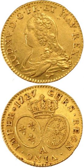 kosuke_dev 中世フランス ブルボン朝 ルイ15世 AD1715-1774年 1727年 ルイドール金貨 準未使用