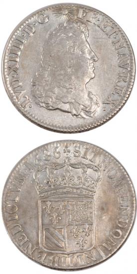 kosuke_dev 中世フランス ブルボン朝 ルイ14世 中年像 AD1643-1715年 1686年 フランダース 1/4エキュ銀貨 美品+