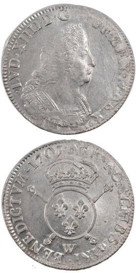 kosuke_dev 中世フランス ブルボン朝 ルイ14世 AD1643-1715年 1701年 エキュ銀貨 準未使用