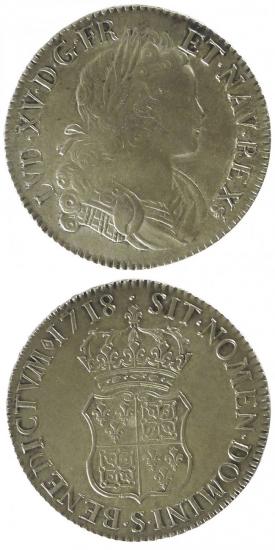 kosuke_dev 中世フランス ブルボン朝 ルイ15世 幼年像 AD1715-1774年 1718年 エキュ銀貨 準未使用+