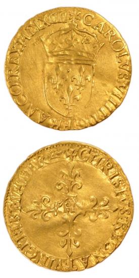 kosuke_dev 中世フランス ヴァロワ朝 シャルル9世 AD1560-1574年 1564年 エキュ金貨 美品+