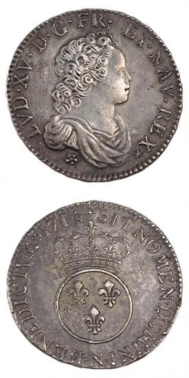 kosuke_dev 中世フランス ブルボン朝 ルイ15世 幼年像 AD1715-1774年 1716年 1/2エキュ銀貨 準未使用+