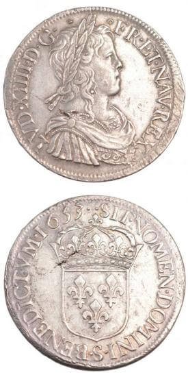 kosuke_dev 中世フランス ブルボン朝 ルイ14世 幼年像 AD1643-1715年 1653年 エキュ銀貨 美品+