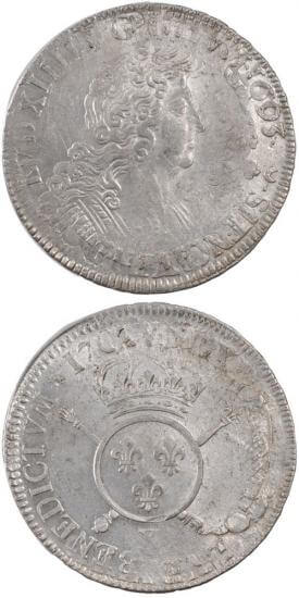 kosuke_dev 中世フランス ブルボン朝 ルイ14世 AD1643-1715年 170年 エキュ銀貨 準未使用