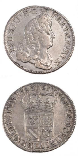 kosuke_dev 中世フランス ブルボン朝 ルイ14世 AD1643-1715年 1686年 1/2エキュ銀貨 美品