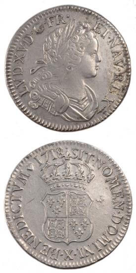 kosuke_dev 中世フランス ブルボン朝 ルイ15世 幼年像 AD1715-1774年 1718年 エキュ銀貨 美品