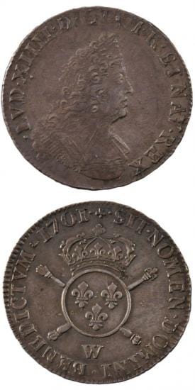 kosuke_dev 中世フランス ブルボン朝 ルイ14世 AD1643-1715年 1701年 1/2エキュ銀貨 準未使用