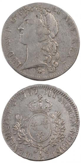 kosuke_dev 中世フランス ブルボン朝 ルイ15世 AD1715-1774年 1767年 エキュ銀貨 美品