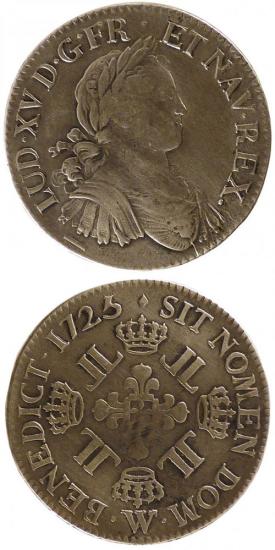 kosuke_dev 中世フランス ブルボン朝 ルイ15世 幼年像 1725年 エキュ銀貨 並品+