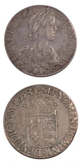 kosuke_dev 中世フランス ブルボン朝 ルイ14世 AD1643-1715年 1653年 エキュ銀貨 美品