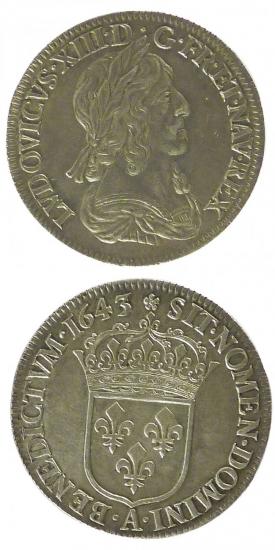 kosuke_dev 中世フランス ブルボン朝 ルイ13世 AD1610-1643年 1643年 エキュ銀貨 美品+