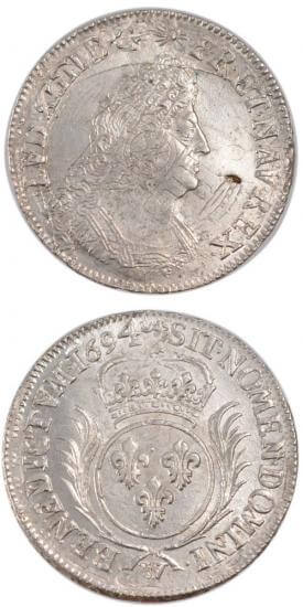 kosuke_dev 中世フランス ブルボン朝 ルイ14世 AD1643-1715年 1694年 1/2エキュ銀貨 準未使用+
