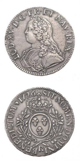 kosuke_dev 中世フランス ブルボン朝 ルイ15世 幼年像 1726年 エキュ銀貨 美品+