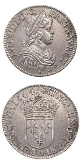 kosuke_dev 中世フランス ブルボン朝 ルイ14世 幼年像 AD1643-1715年 1644年 1/2エキュ銀貨 準未使用