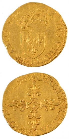 kosuke_dev 中世フランス ヴァロワ朝 シャルル9世 AD1560-1574年 1565年 エキュ金貨 美品