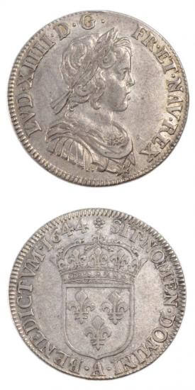 kosuke_dev 中世フランス ブルボン朝 ルイ14世 幼年像 AD1643-1715年 1644年 1/4エキュ銀貨 準未使用