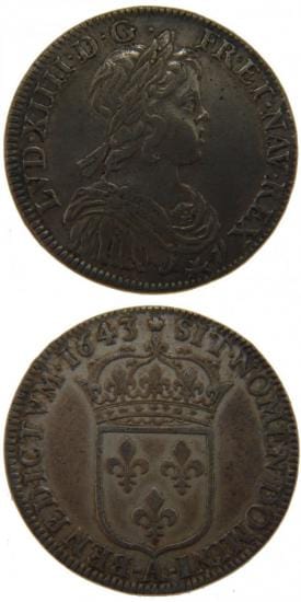 kosuke_dev 中世フランス ブルボン朝 ルイ14世 AD1643-1715年 1643年 1/2エキュ銀貨 美品+