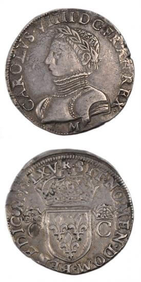 kosuke_dev 中世フランス ヴァロワ朝 シャルル9世 AD1560-1574年 1565年 テストン銀貨 美品+
