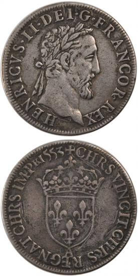 kosuke_dev 中世フランス ヴァロワ朝 アンリ2世 AD1547-1559年 1553年 テストン銀貨 美品
