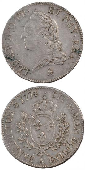 kosuke_dev 中世フランス ブルボン朝 ルイ15世 AD1715-1774年 1774年 オールドヘッド エキュ銀貨 美品