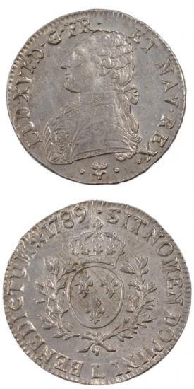 kosuke_dev 中世フランス ブルボン朝 ルイ16世 AD1774-1792年 1789年 エキュ銀貨 準未使用