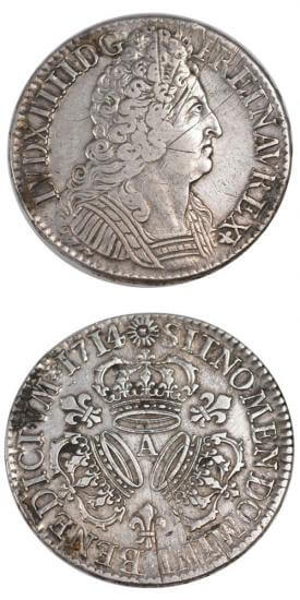 kosuke_dev 中世フランス ブルボン朝 ルイ14世 AD1643-1715年 1714年 エキュ銀貨 美品