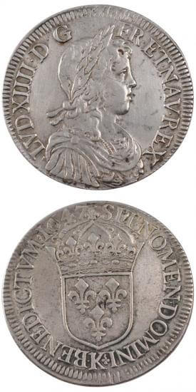 kosuke_dev 中世フランス ブルボン朝 ルイ14世 幼年像 AD1643-1715年 1647年 エキュ銀貨 美品