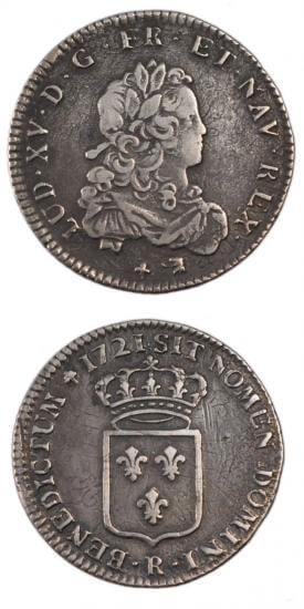 kosuke_dev 中世フランス ブルボン朝 ルイ15世 幼年像 1721年 1/3エキュ銀貨 美品