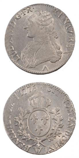 kosuke_dev 中世フランス ブルボン朝 ルイ16世 AD1774-1792年 1775年 エキュ銀貨 準未使用