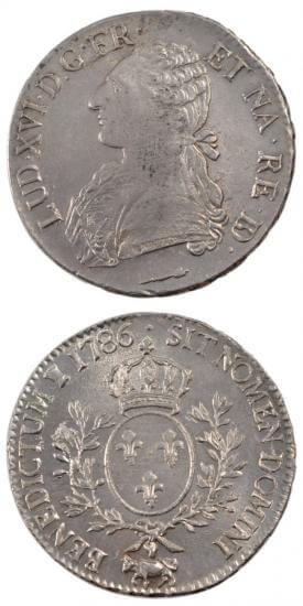 kosuke_dev 中世フランス ブルボン朝 ルイ16世 AD1774-1792年 1786年 エキュ銀貨 準未使用