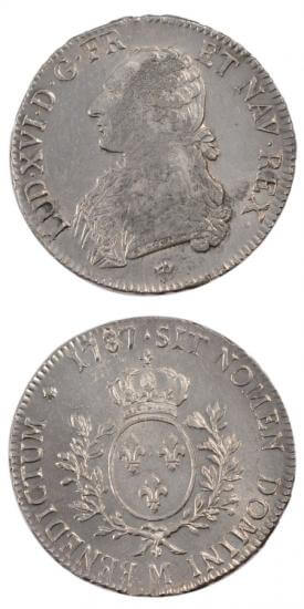 kosuke_dev 中世フランス ブルボン朝 ルイ16世 AD1774-1792年 1787年 エキュ銀貨 美品+