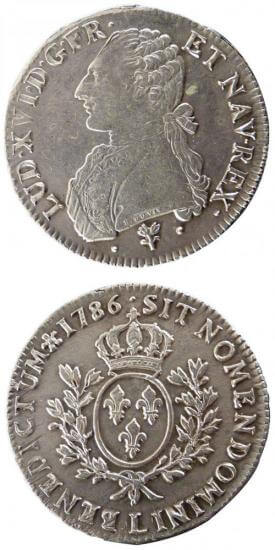 kosuke_dev 中世フランス ブルボン朝 ルイ16世 AD1774-1792年 1786年 エキュ銀貨 準未使用