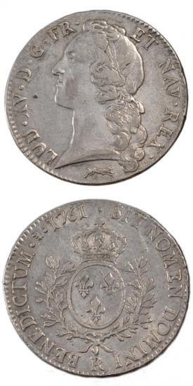 kosuke_dev 中世フランス ブルボン朝 ルイ15世 AD1715-1774年 1761年 エキュ銀貨 美品