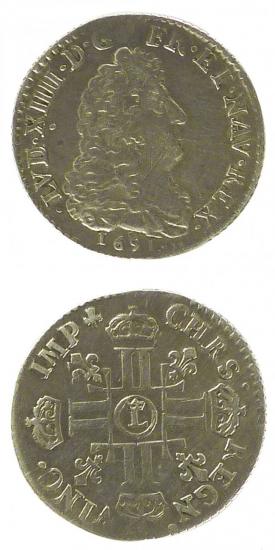 kosuke_dev 中世フランス ブルボン朝 ルイ14世 AD1643-1715年 1691年 1/12エキュ銀貨 美品+