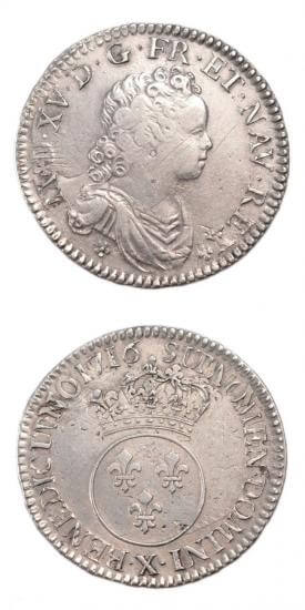 中世フランス ブルボン朝 ルイ15世 幼年像 1716年 1/2エキュ銀貨 美品