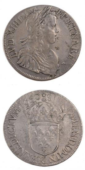 kosuke_dev 中世フランス ブルボン朝 ルイ14世 幼年像 AD1643-1715年 1650年 エキュ銀貨 美品