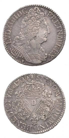 中世フランス ブルボン朝 ルイ14世 AD1643-1715年 1709年 1/2エキュ銀貨 美品 | アンティークコインギャラリア